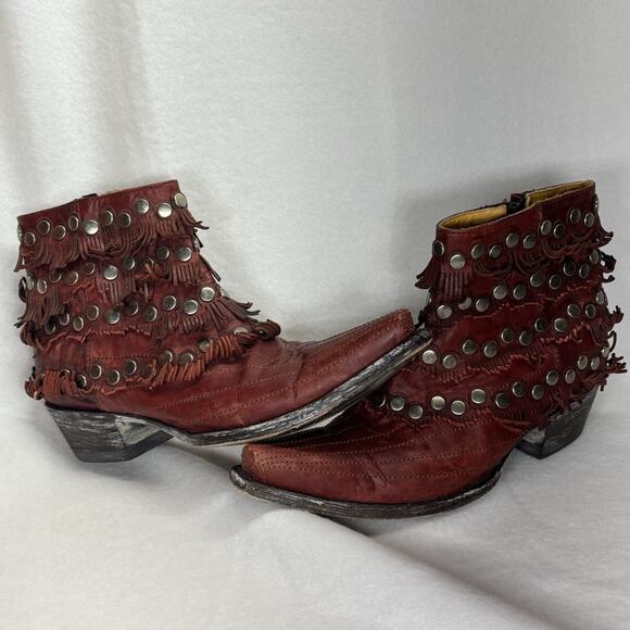 Old Gringo Medusa Studded & Fringe Red Cowboy Boots Size 6.5 - Picture 1 of 6